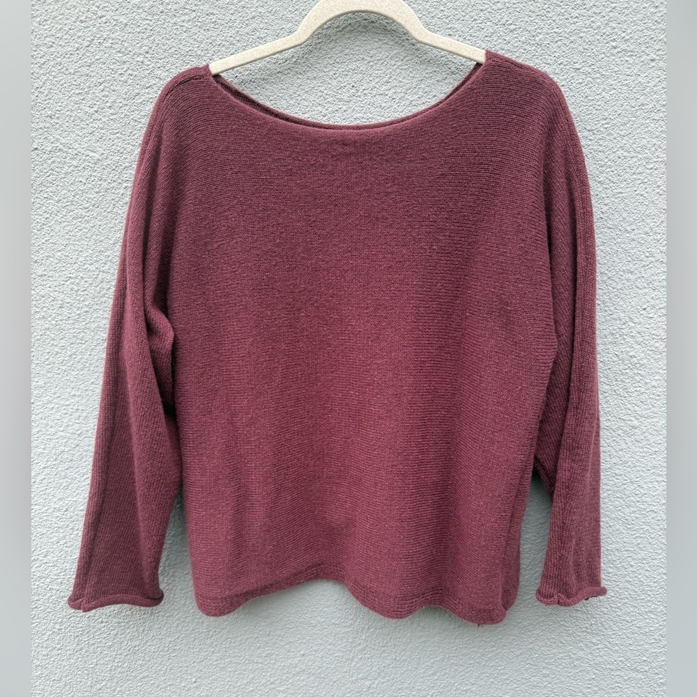 Floral Embroidered Burgundy Sweater, Size Large - Picture 3 of 3